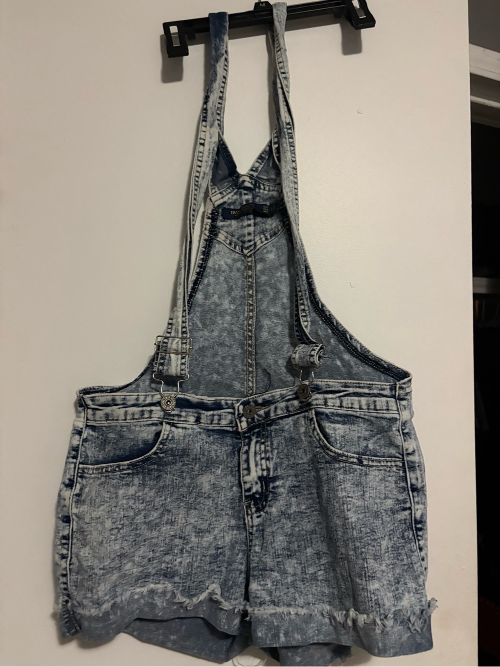 Acid Wash Denim Short Overalls - Blue